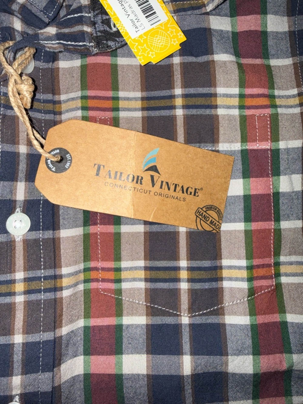 Tailor Vintage Plaid Button-Down Shirt in Navy, Cream, and Red Tones - Picture 5 of 9